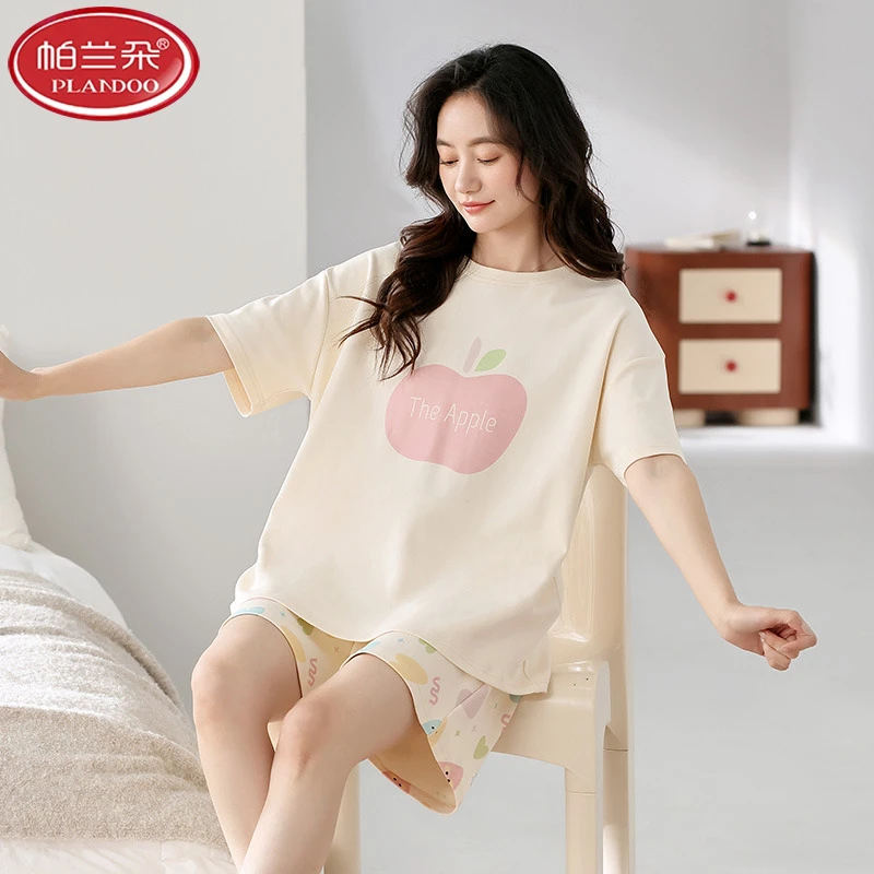 帕兰朵100%纯棉女士睡衣2025年新款柔软亲肤家居服春夏季短袖短裤