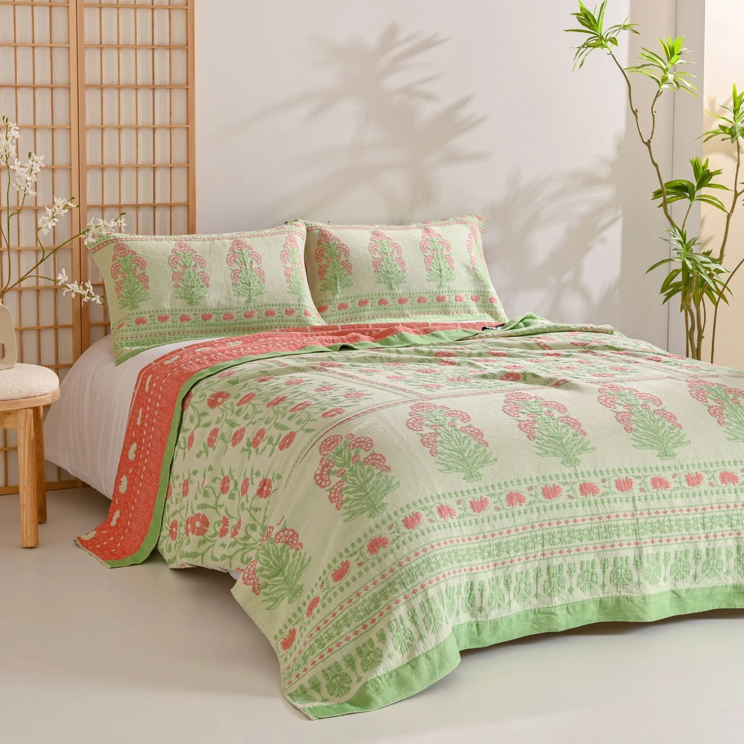 【禾居山绿】200*230汉麻软席毯枕巾三件套可铺可盖