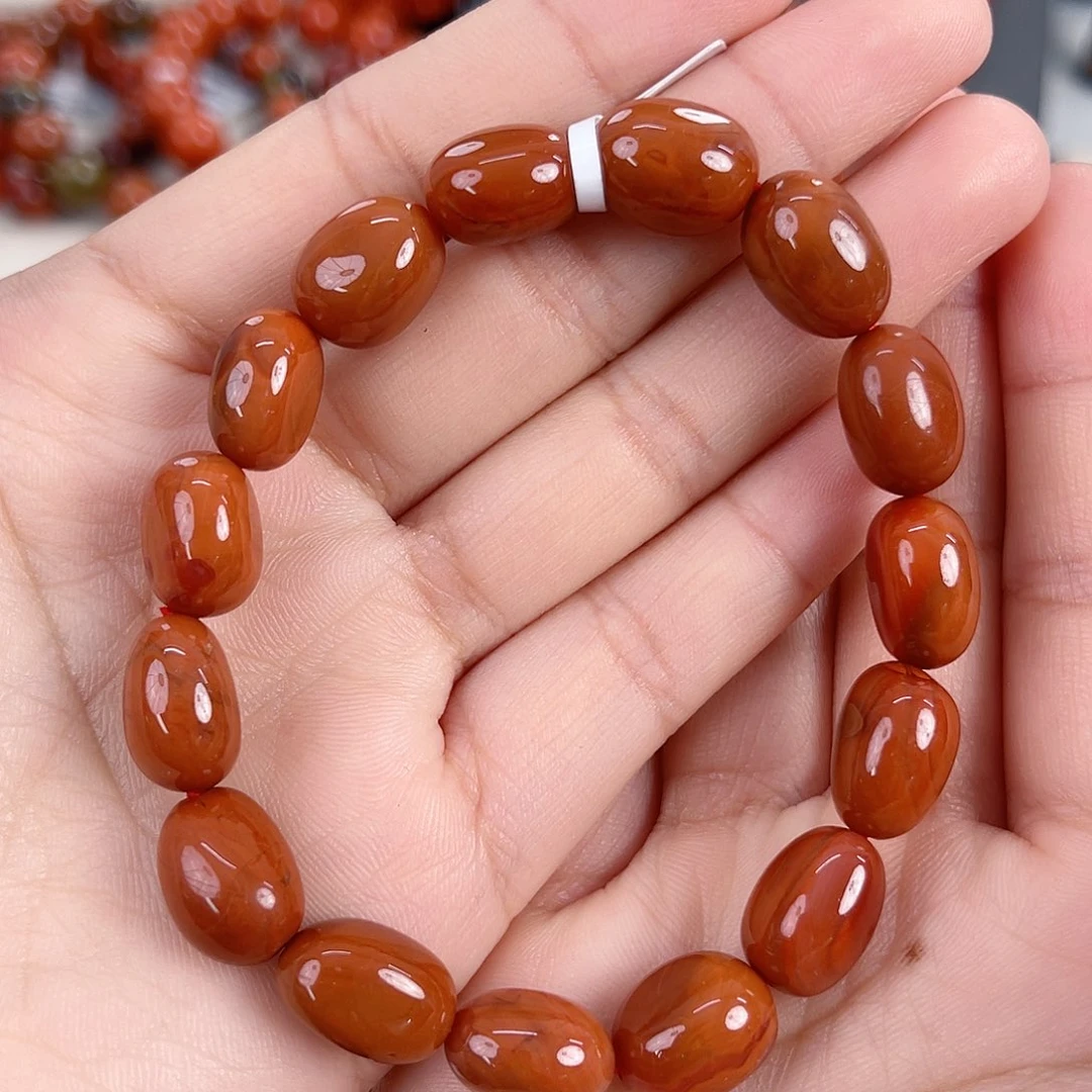 南红玛瑙未镶嵌柿子红满肉随形单圈9-10mm