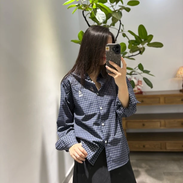 「小狗刺绣」常规小版新款韩版百搭宽松显瘦长袖格子衬衫女秋季元气