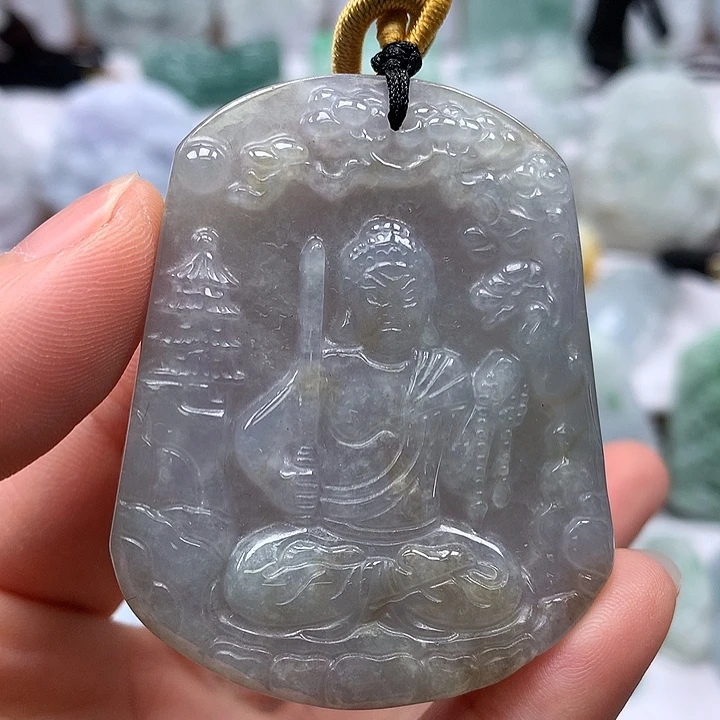 翡翠未镶嵌颈饰不动明王洒黄翡福利卡厚8.8