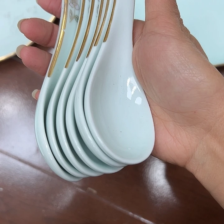 木***3瓷瑕疵青瓷花西子小勺6个