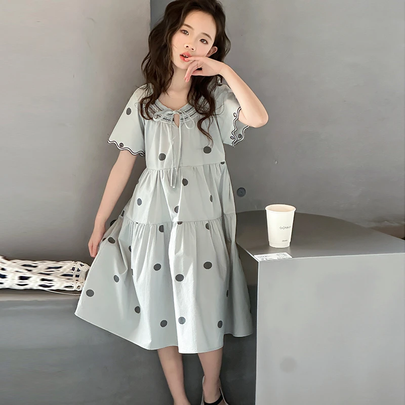 女童短袖连衣裙夏装2025新款网红裙子洋气儿童夏季圆点女孩公主裙