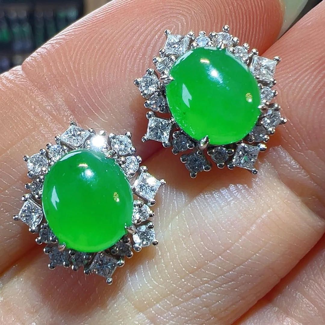 翡翠18K金镶嵌耳饰签收后24小时鉴赏期