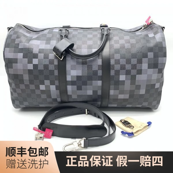 95新 LouisVuitton/路易威登   LV黑色马赛克KP50旅行袋/10013650