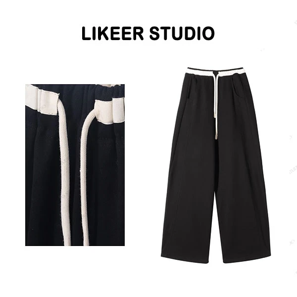 【黑白配】秋冬加厚420克拼色运动长裤保暖显瘦百搭镰刀休闲裤B030