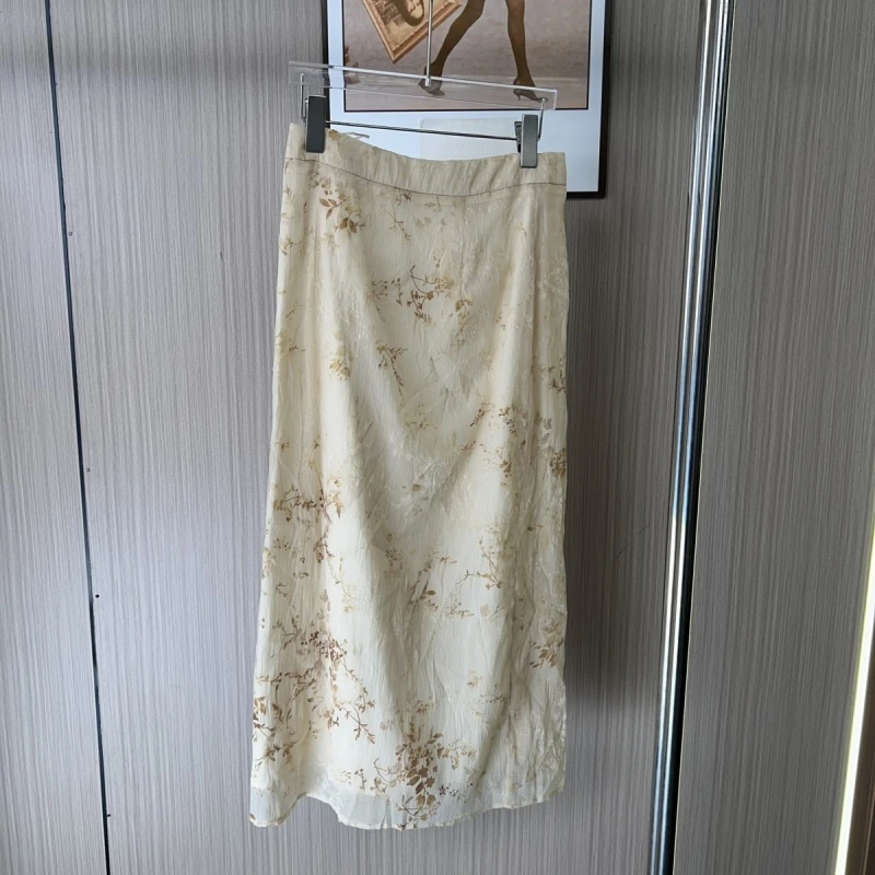 5082撤柜GT中式国风印花气质半身裙长款高腰新款显瘦裙子开叉半裙