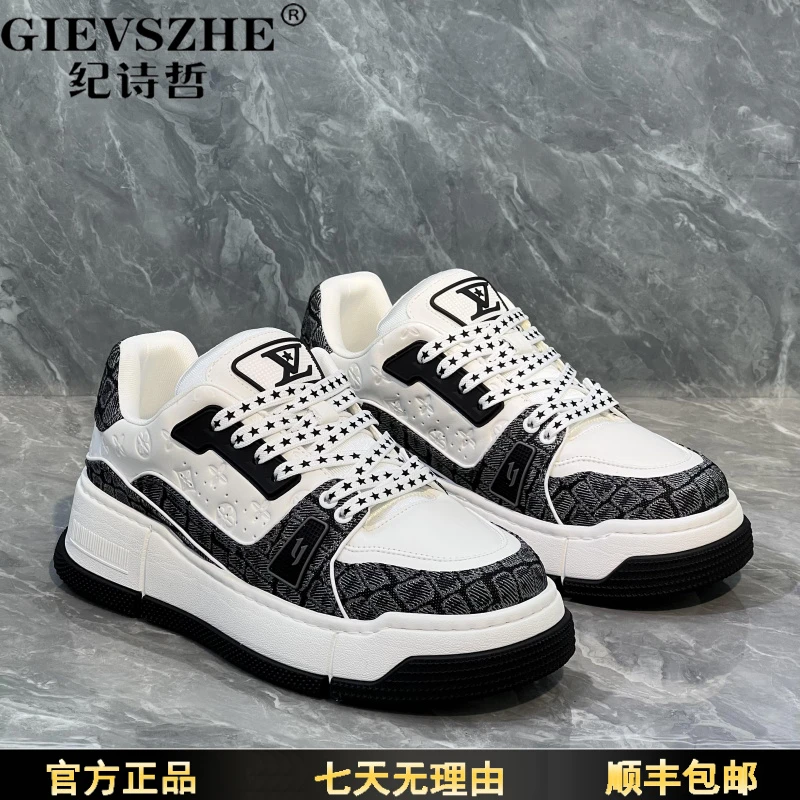 纪诗哲男鞋秋冬新款厚底运动风板鞋牛仔拼色流行时尚休闲鞋子男款