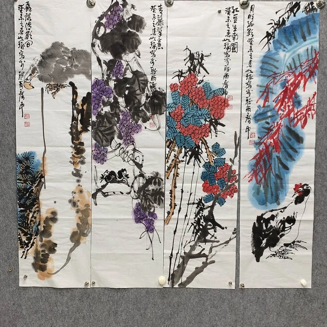 国画崔老师四条屏作品