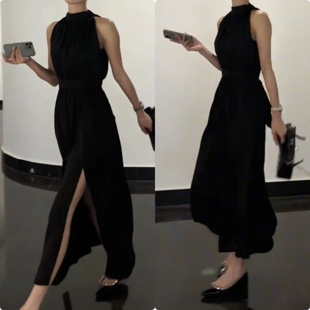 2025夏季新款时尚修身显瘦款女气质网红洋气连衣裙百搭款G6104