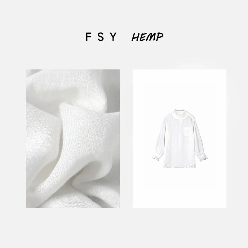 【春意】100%汉麻花边立领衬衫蕾丝立领休闲设计感2025040