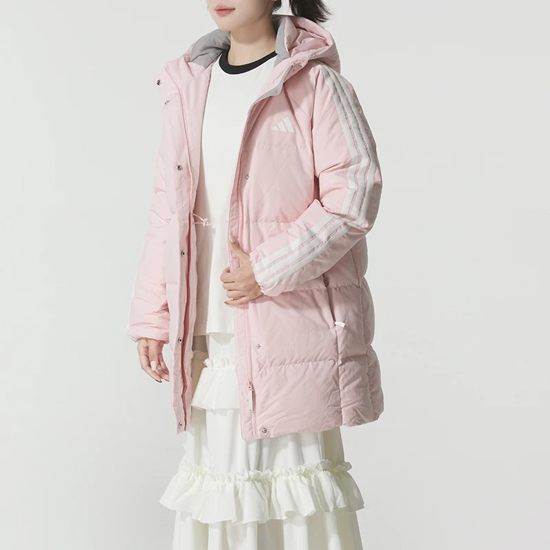 adidas阿迪达斯羽绒服女2025秋冬新款中长款粉色时尚保暖羽绒外套