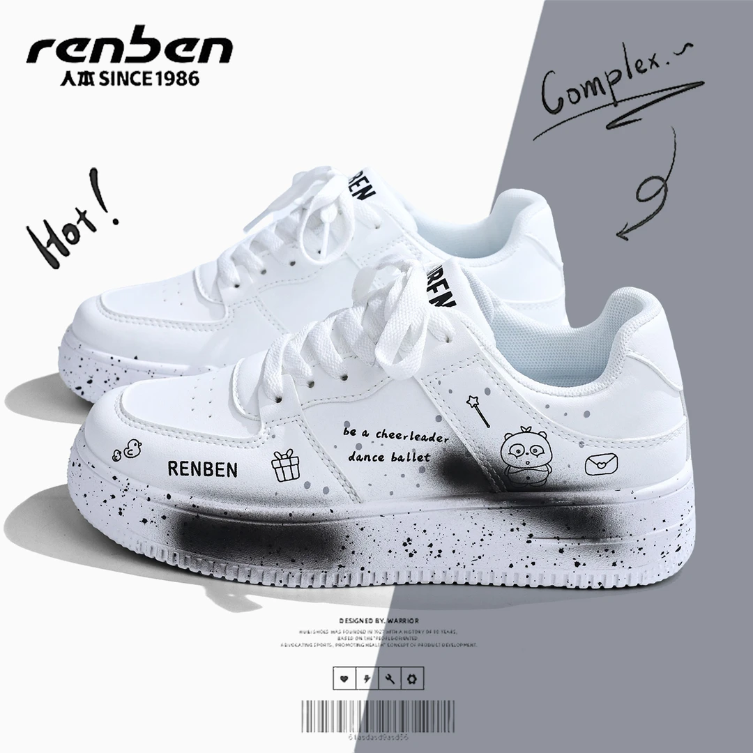 人本2026新款情侣款涂鸦艺术板鞋学生百搭小白鞋韩式街头风格ins