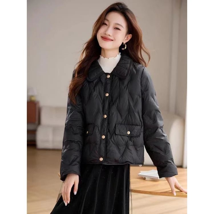 法式简约翻领短款棉服女冬2024新款气质厚实小香风保暖外套