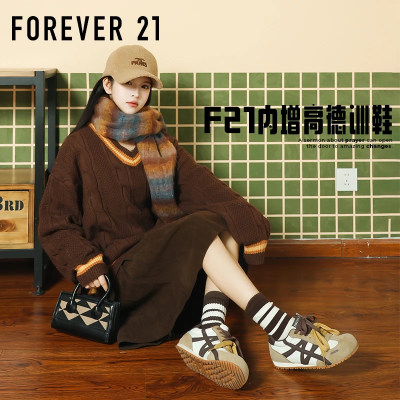 F21德训鞋厚底女鞋运动鞋2025新款软底轻便百搭增高鞋子女款秋冬