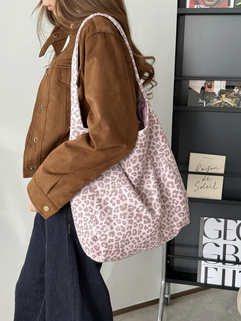 【菜芽子】2025秋冬豹纹百搭复古通勤单肩包大容量休闲帆布托特包