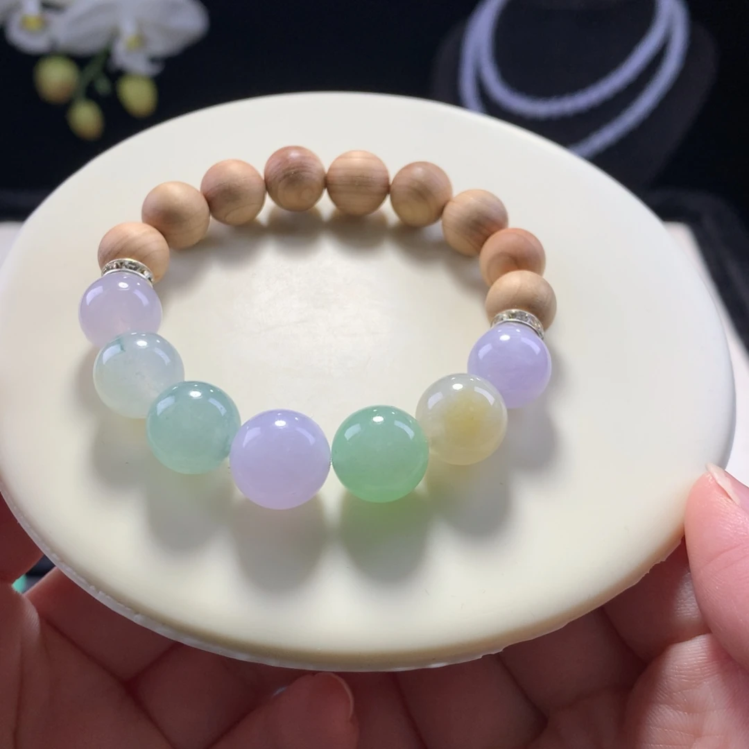 翡翠未镶嵌手串卡12马卡龙
