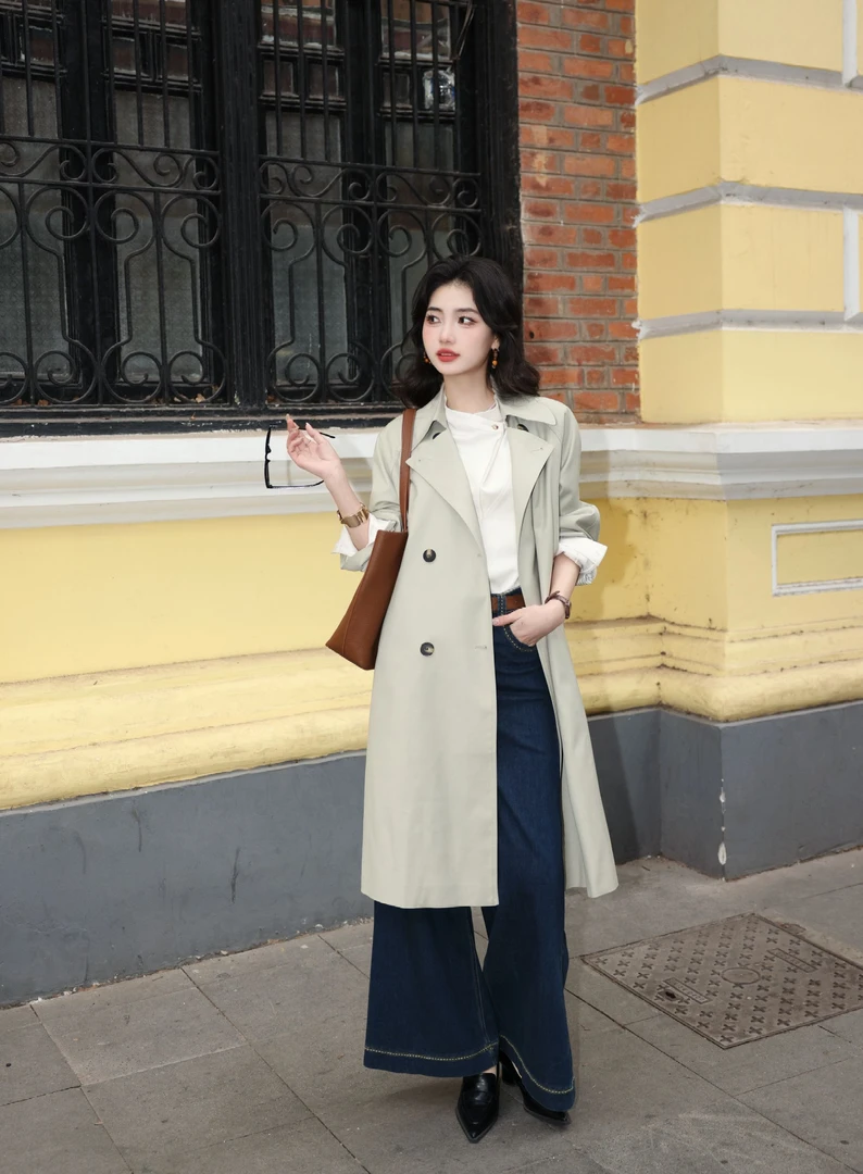 丁佳欣【日落沙洲】港风复古纯色风衣外套百搭显瘦上衣JS1114159