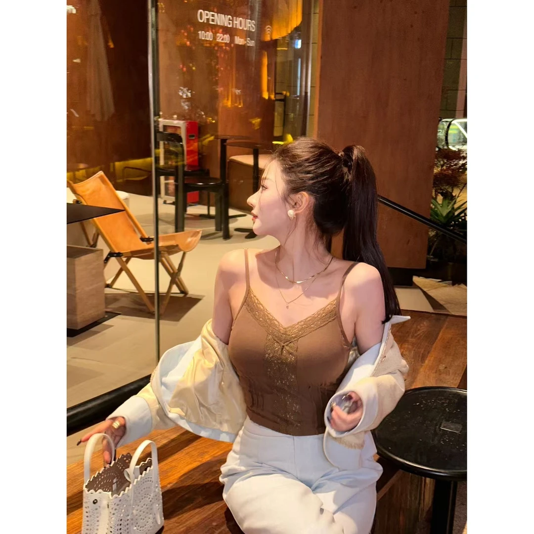 利达NEWDA蕾丝小吊带背心女内搭带胸垫一体美背内衣打底衫TDK5154