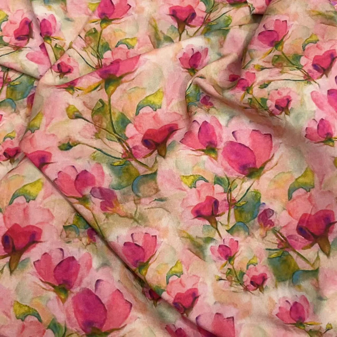 红丝绒  2025年夏季高档木源缎人造棉睡衣连衣裙透气DIY面料