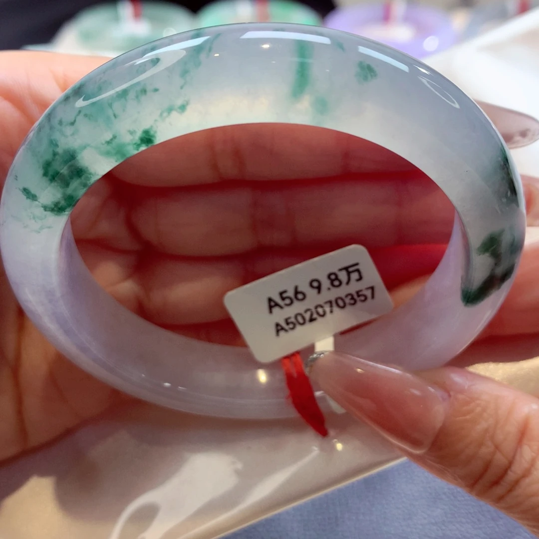 未镶嵌手镯翡翠55.8圈冰透飘蓝花（59号）