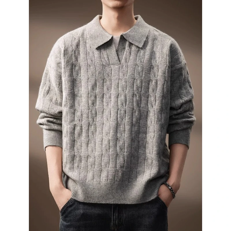 U&PURA高端老钱风肌理感Polo领毛衣男秋冬Cleanfit百搭针织卫衣