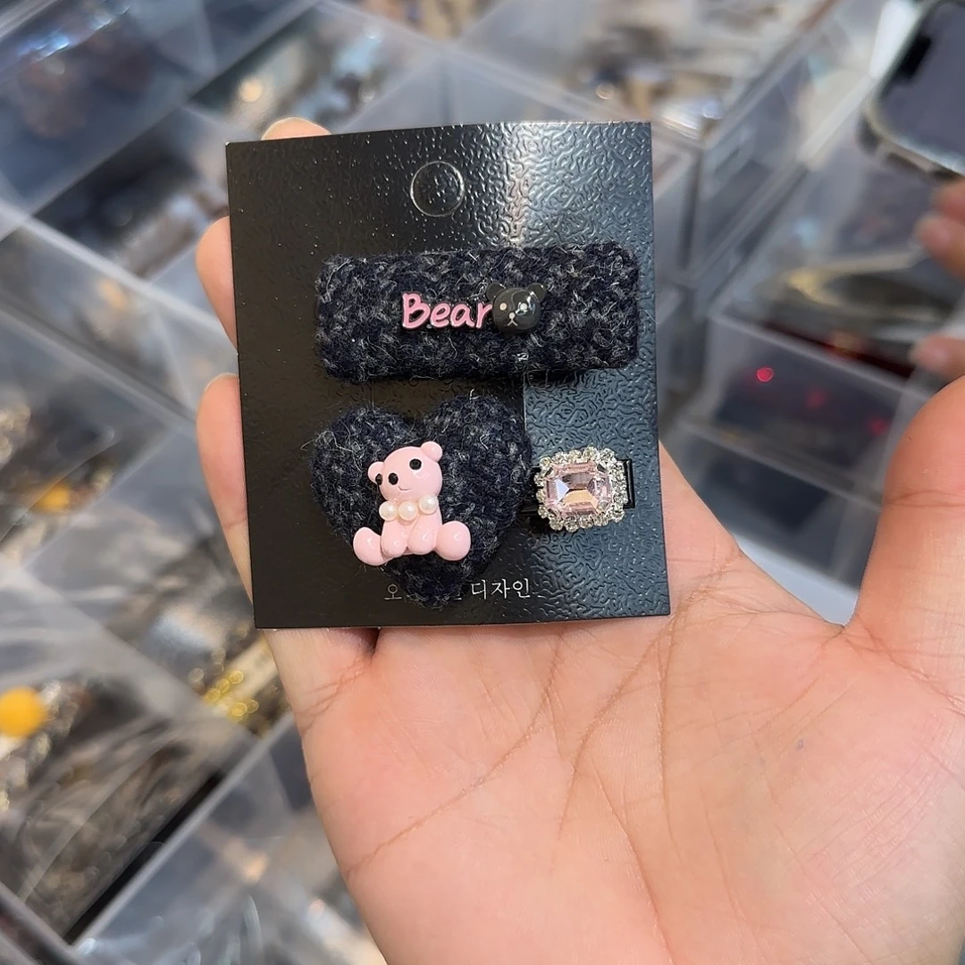 布艺非金属Z14灰色爱心小熊压夹2个