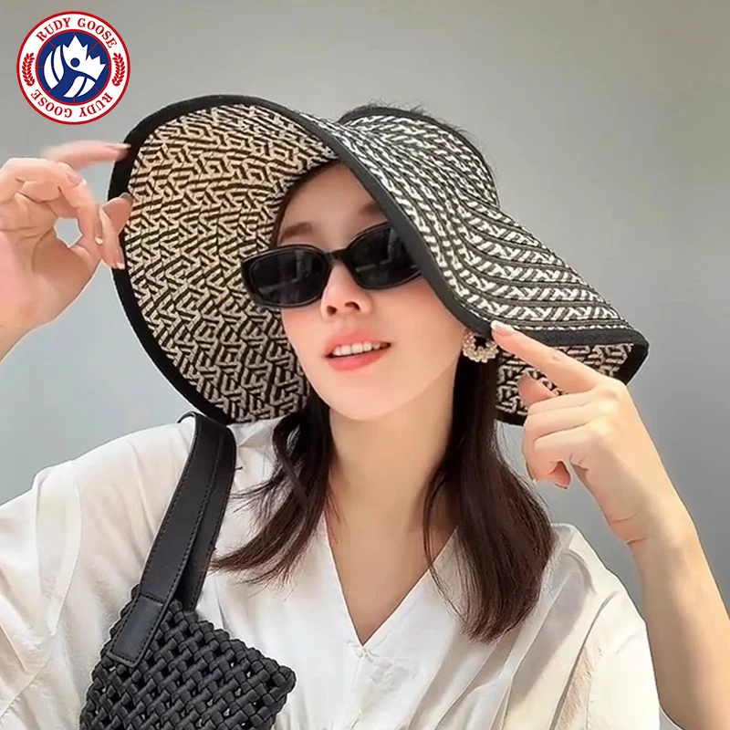 RUDY GOOSE大檐可折叠草编空顶太阳帽子女时尚遮阳帽防晒防紫外线