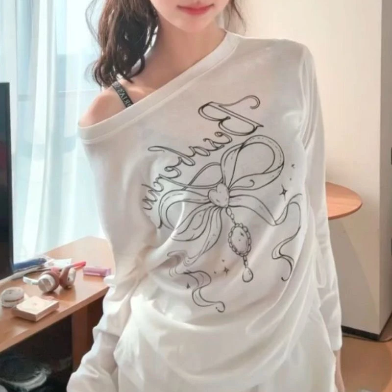 90032#大码韩版芭蕾舞风印花蝴蝶结防晒长袖