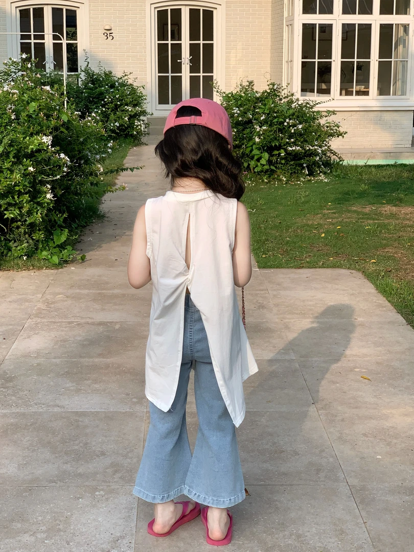 小粉象 ·女童夏季新款韩版卡通印花短袖T恤喇叭裤九分微喇裤套装