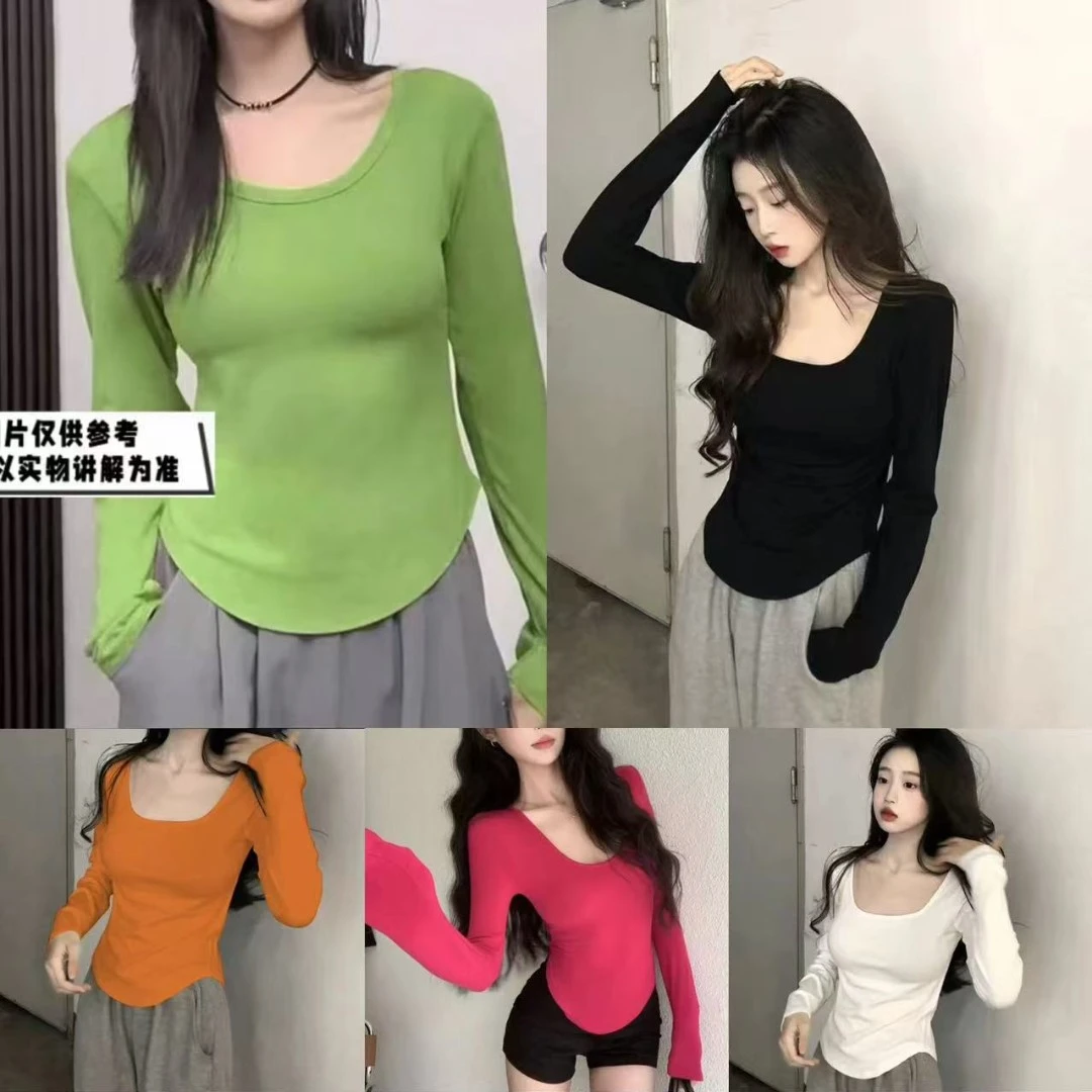 【胖彤彤】2399#法式方领长袖糖果色打底衫Y/895