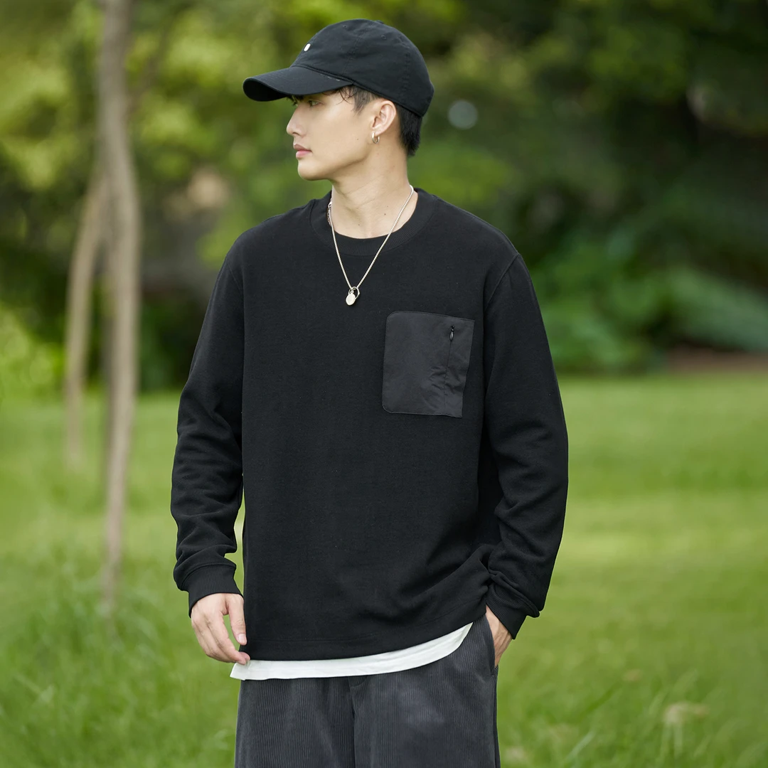 雪花绒秋冬男士圆领套头宽松加绒保暖长袖休闲百搭打底毛衫卫衣