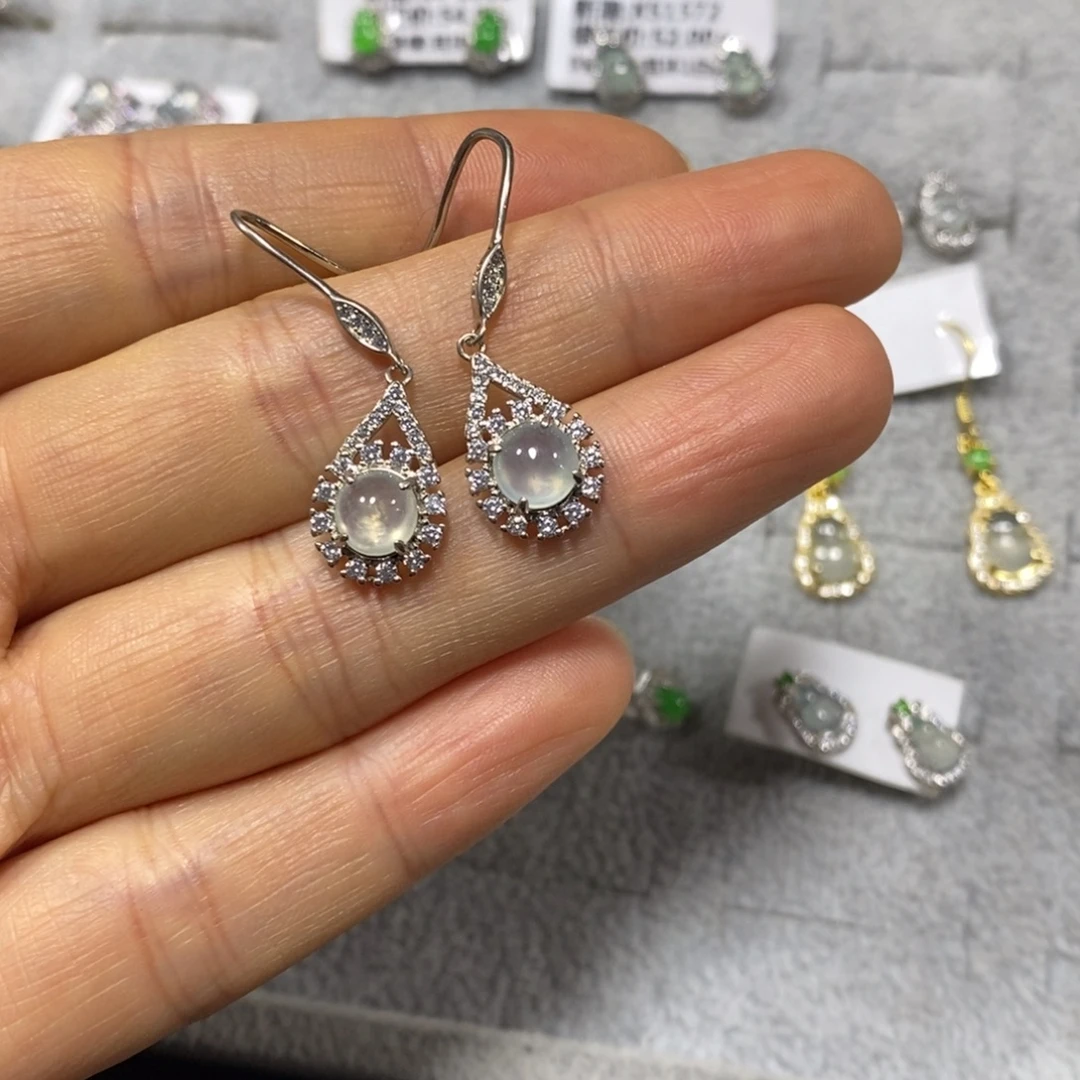 翡翠银S925镶嵌耳饰耳钩