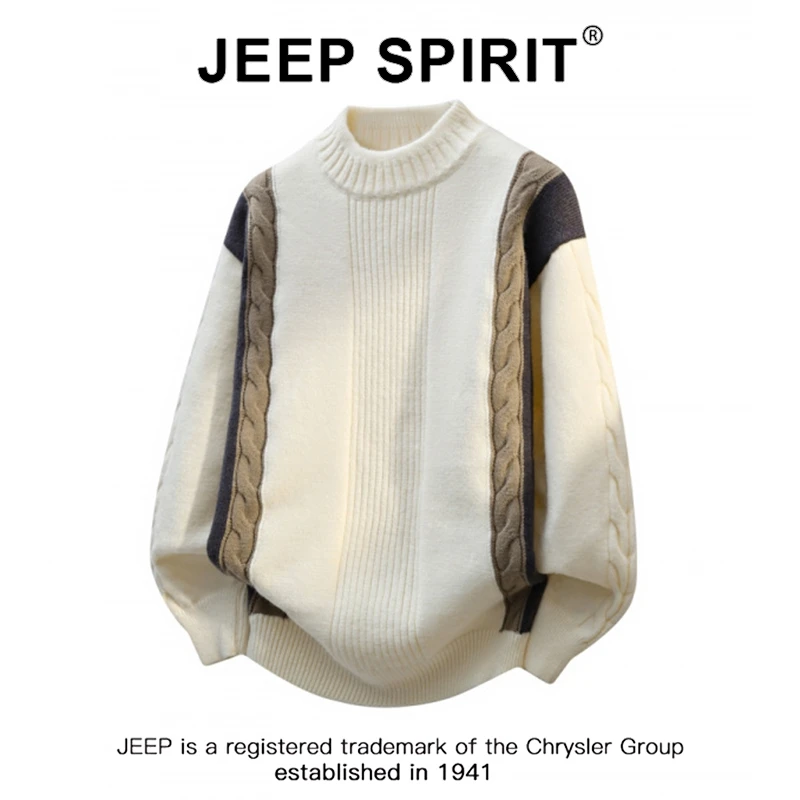 JEEPSPIRIT吉普毛衣男款青少年冬25年新款拼色针织衫保暖打底衫