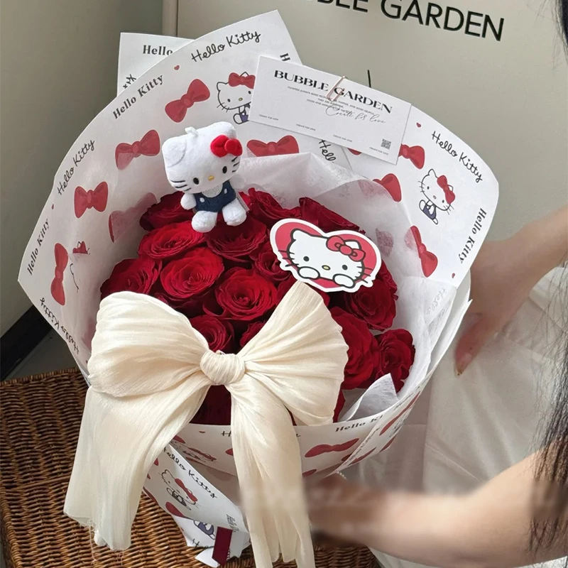 六一儿童节HELLO KITTY花束包装纸卡通爱心包花牛皮纸花店专用