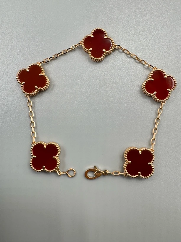 重金五花18K金玫瑰金红玛瑙15mm四叶草手链(玫瑰金颜色)