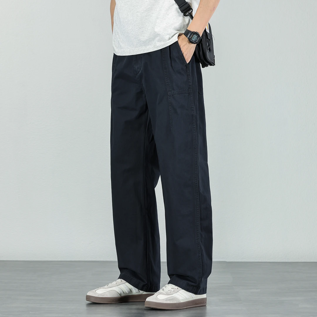 透气纯棉休闲裤男士2025夏季薄款宽松直筒裤子简约百搭纯色长裤男