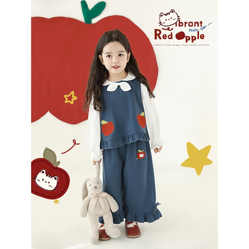 YOEHYAUL/幼悠春贰波【清新苹果】女宝洋气春季休闲韩版长裤 C3009