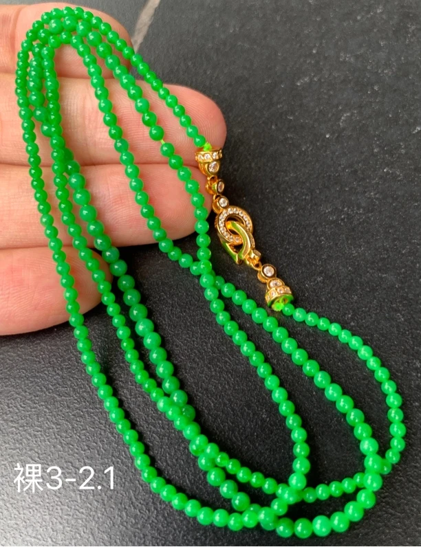 高冰满绿圆珠天然翡翠珠链 镶嵌精致 女生配饰