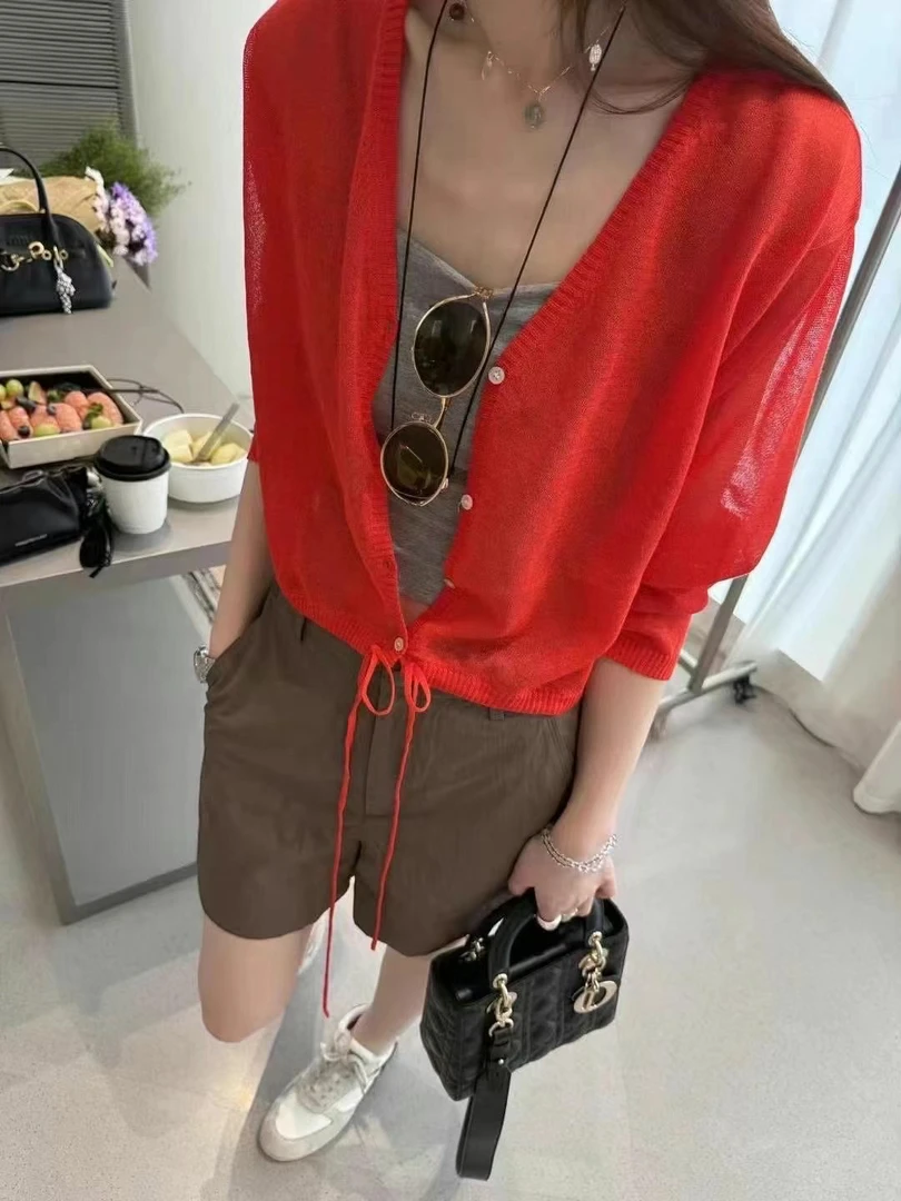 夏季镂空薄款优雅风防晒毛针织衫纯色外搭针织衫时尚女装上衣