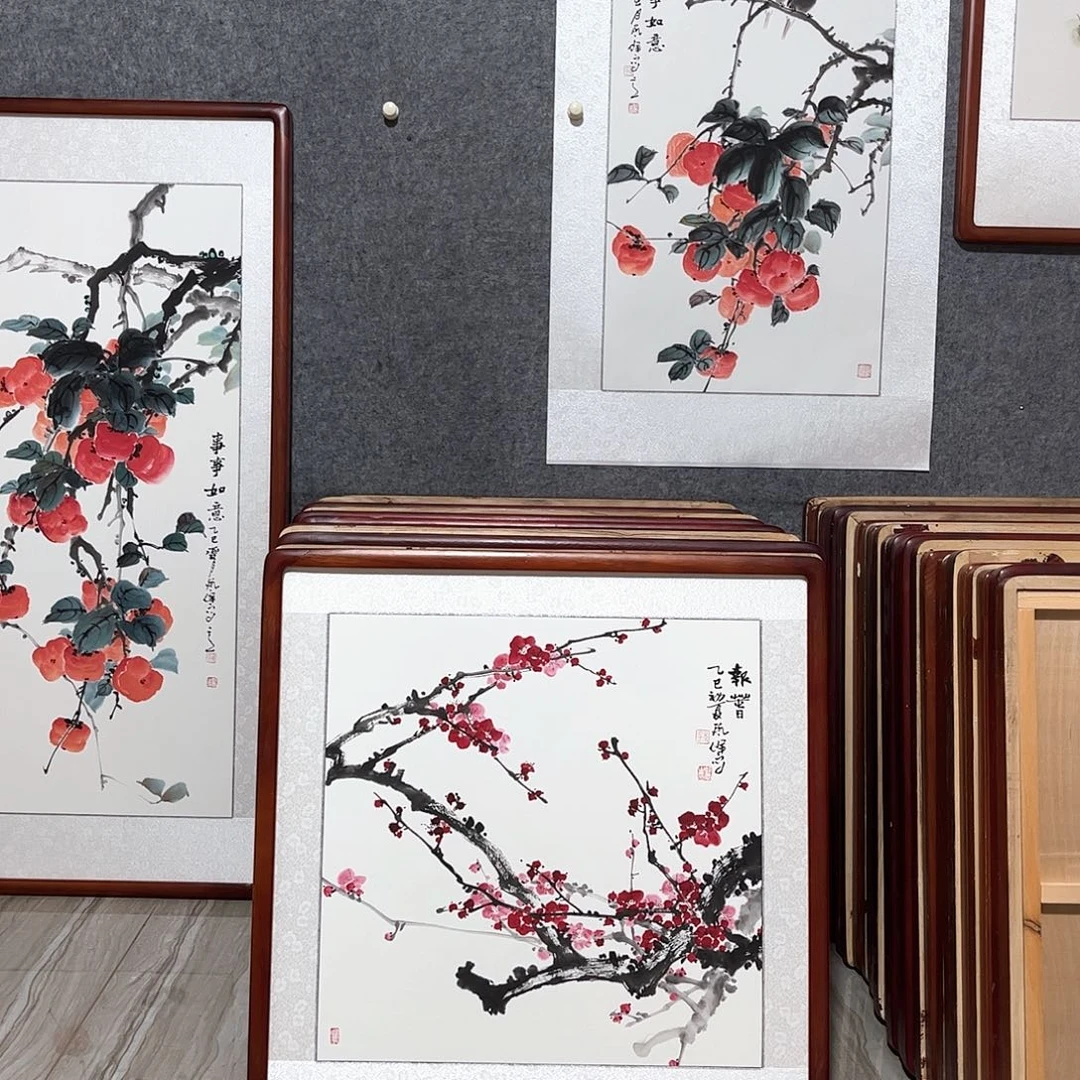 国画书画作品带框63×63厘米