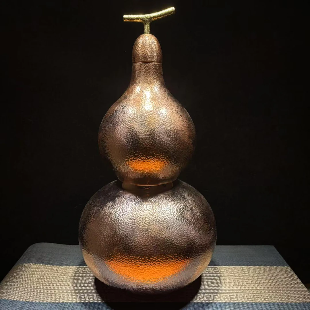 紫铜福禄纯手工原色大葫芦加厚铜葫芦摆件储物罐收纳罐