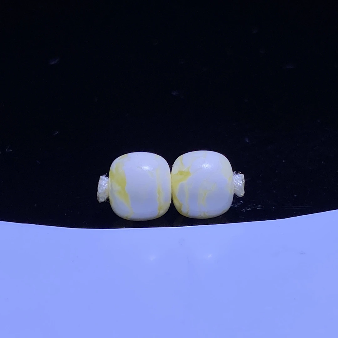 琥珀蜜蜡金瓷白虎皮纹高品老型对珠7.2mm