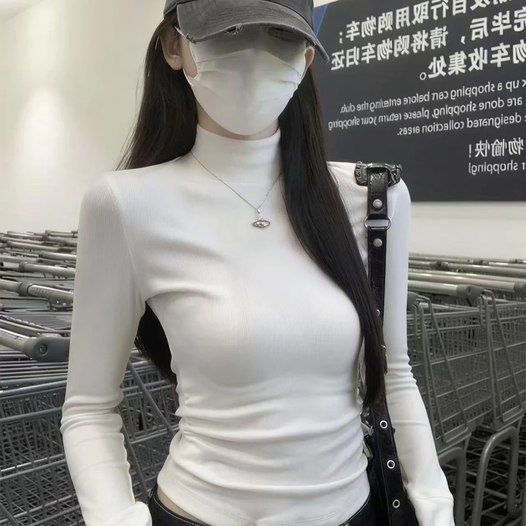 秋冬新款大码修身t恤女洋气毛衫内搭打底保暖衣软糯堆堆领上衣