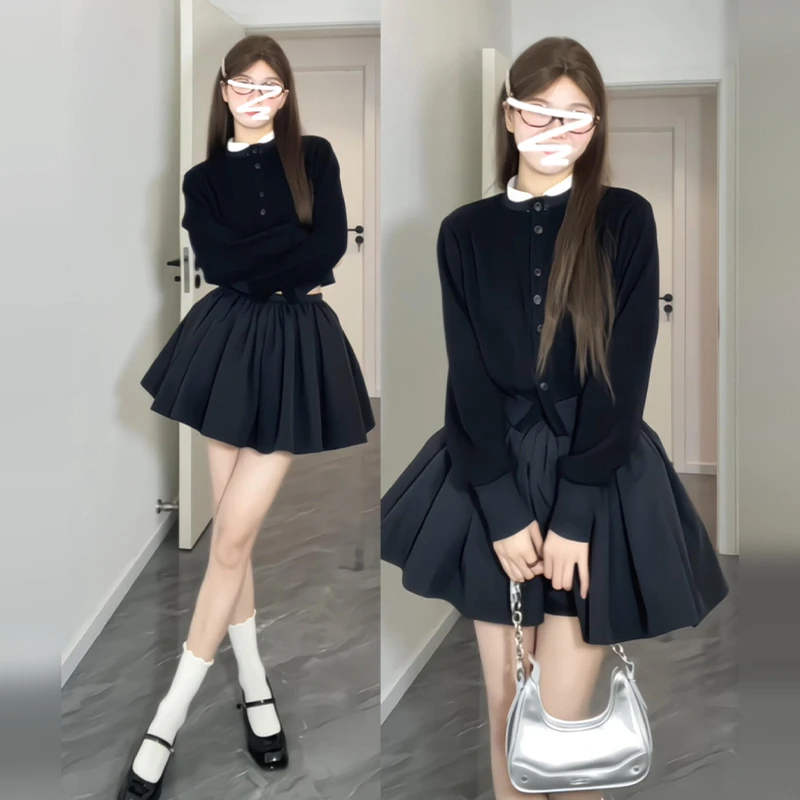 法式气质高级感赫本黑色连衣裙早秋2025新款小个子香风套装裙8123