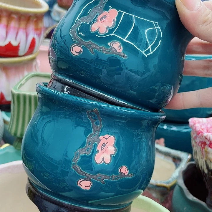 多肉绿植陶瓷花盆9.9包邮，有孔