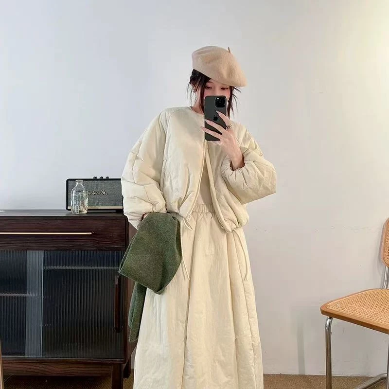 ins青春风加厚时尚套装保暖极简风慵懒风棉服套装