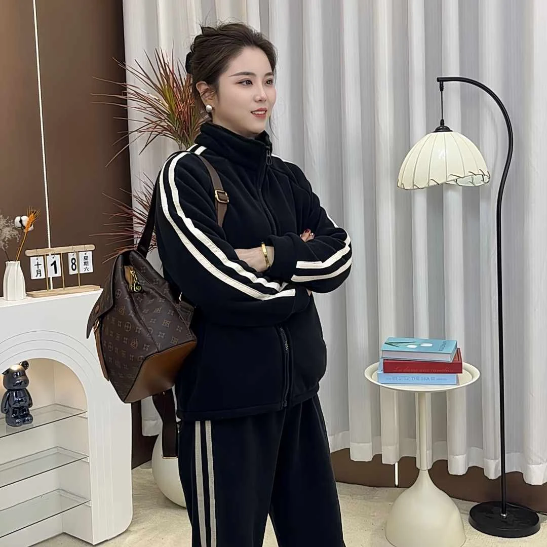 芸空间春秋冬季男女同款情侣加绒加厚立领拉链款家居服套装睡衣