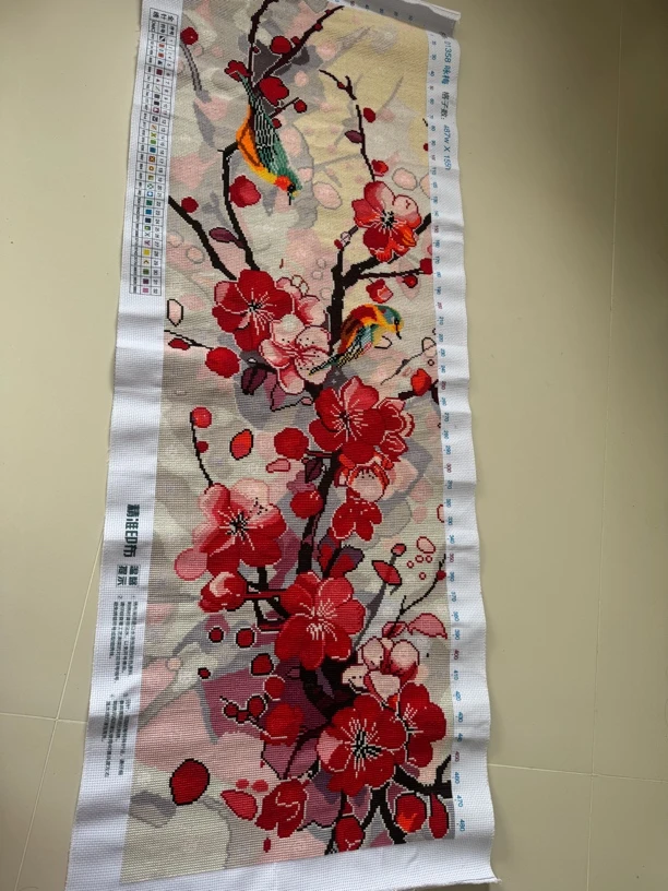 十字绣成品 咏梅 大格四股线 150*55厘米 乱背绣