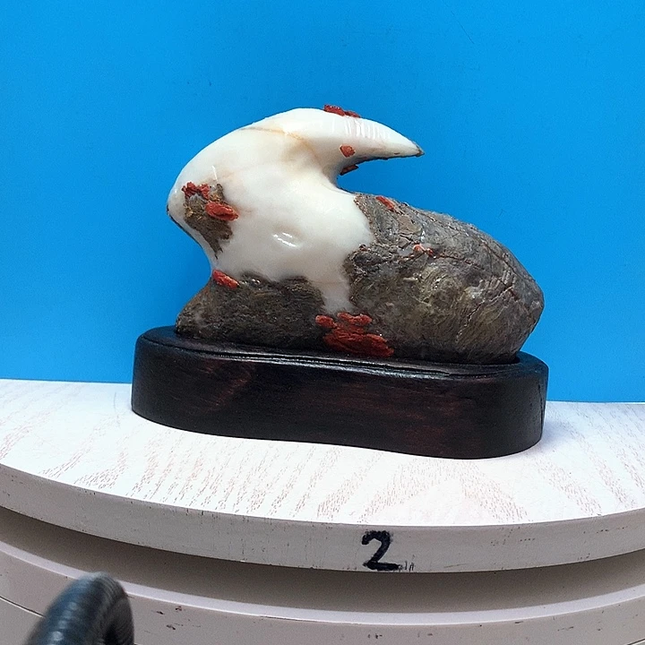 灵璧奇石白灵石摆件小兔